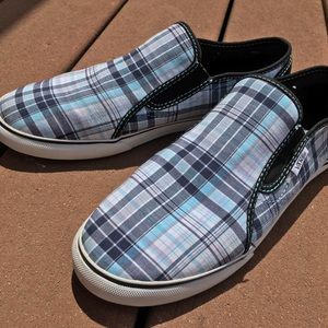 Blue Plaid Slip On Vans